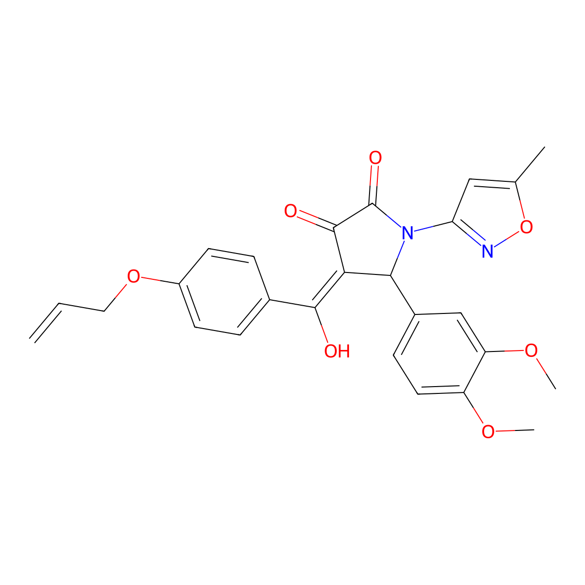 5-(3,4-dimethoxyphenyl)-3-hydroxy-1-(5-methyl-1,2-oxazol-3-yl)-4-[4-(prop-2-en-1-yloxy)benzoyl]-2,5-dihydro-1H-pyrrol-2-one molecular structure, CAS 618876-96-3