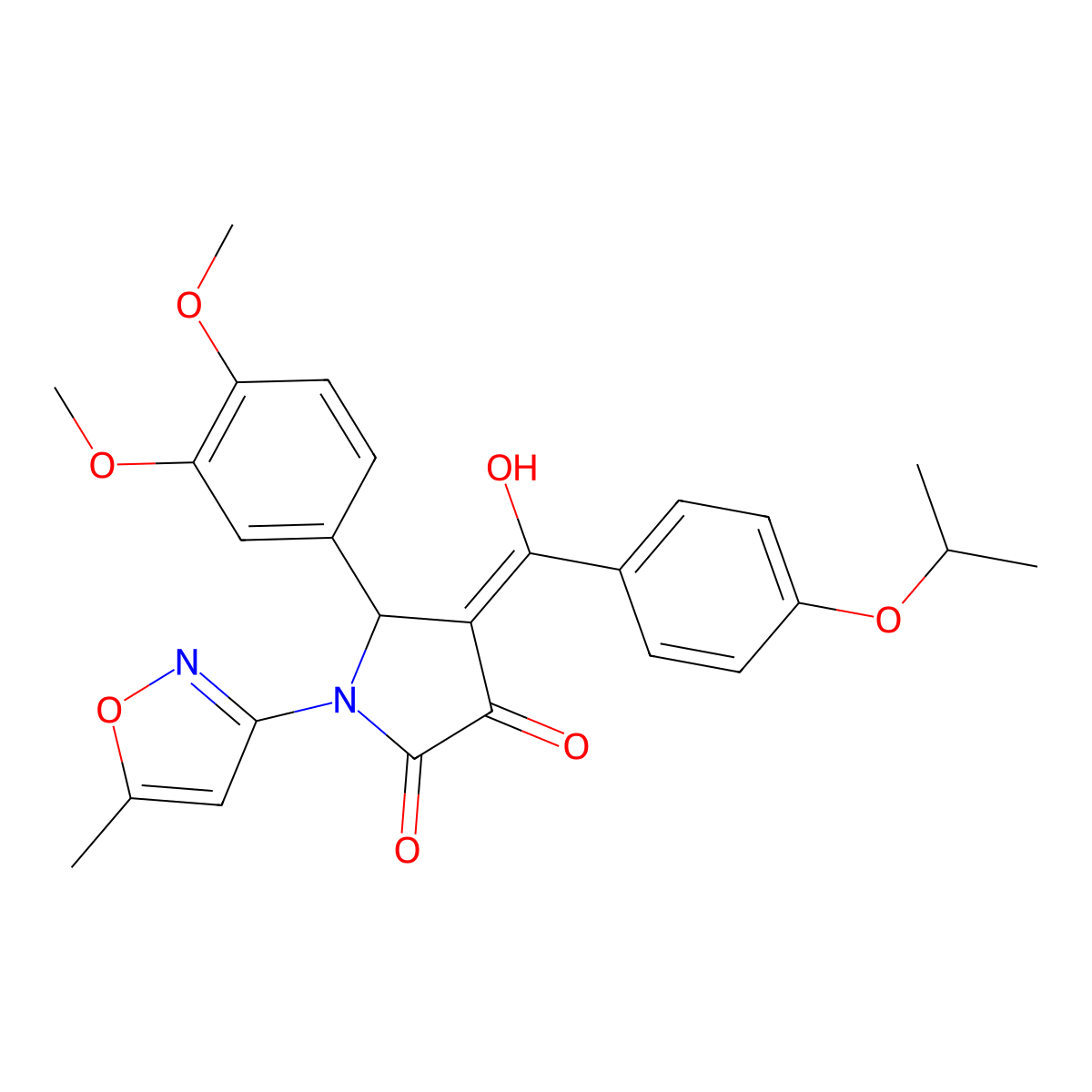 5-(3,4-dimethoxyphenyl)-3-hydroxy-1-(5-methyl-1,2-oxazol-3-yl)-4-[4-(propan-2-yloxy)benzoyl]-2,5-dihydro-1H-pyrrol-2-one molecular structure, CAS 618877-15-9