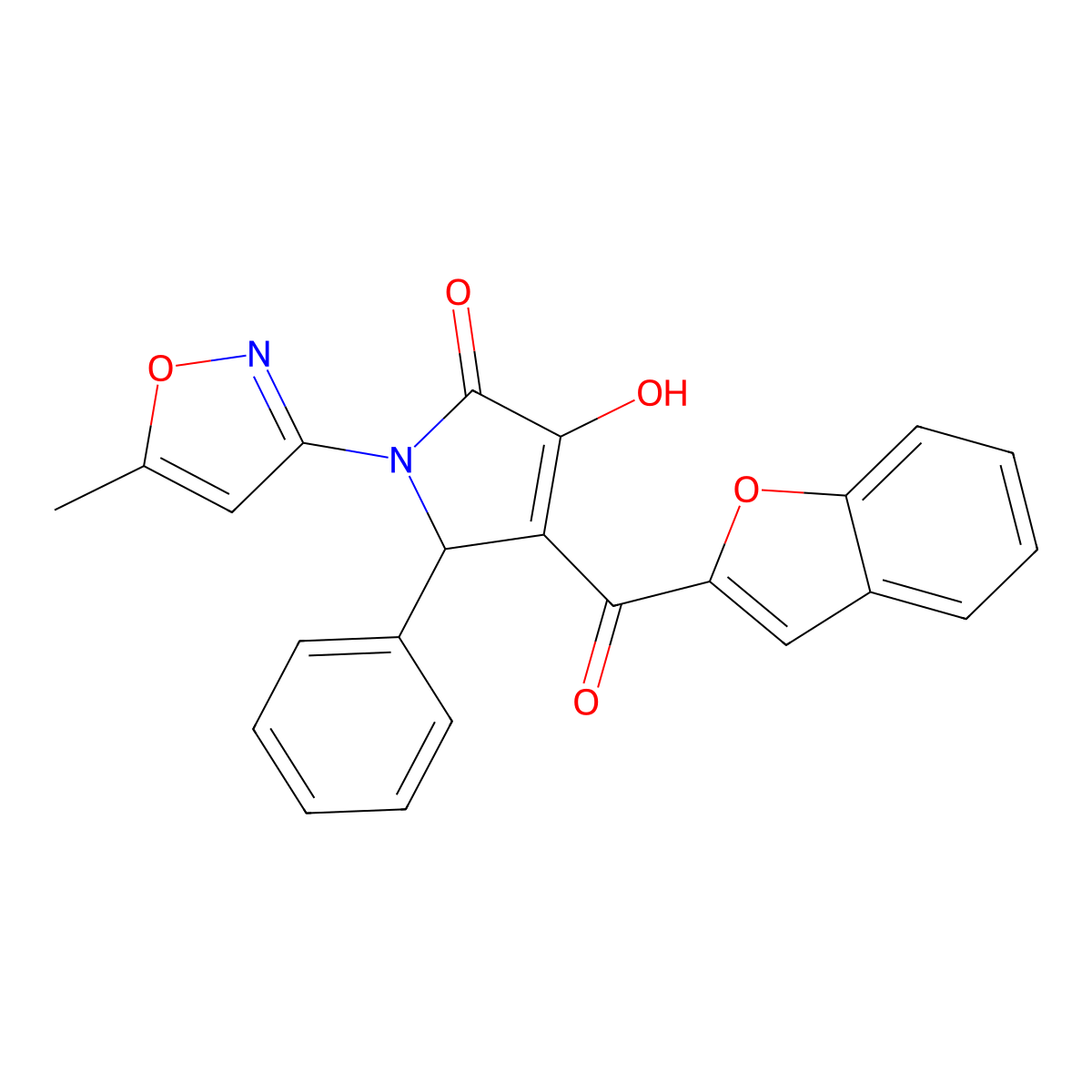 4-(benzofuran-2-carbonyl)-3-hydroxy-1-(5-methylisoxazol-3-yl)-5-phenyl-1H-pyrrol-2(5H)-one molecular structure, CAS 618877-19-3
