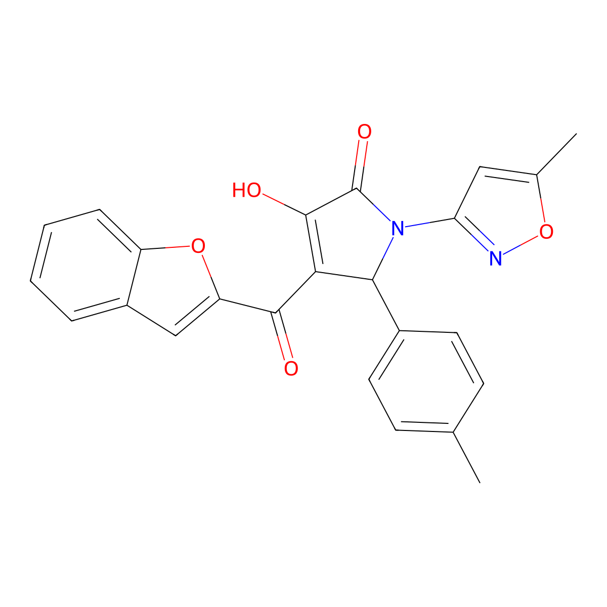 4-(benzofuran-2-carbonyl)-3-hydroxy-1-(5-methylisoxazol-3-yl)-5-(p-tolyl)-1H-pyrrol-2(5H)-one molecular structure, CAS 618877-20-6