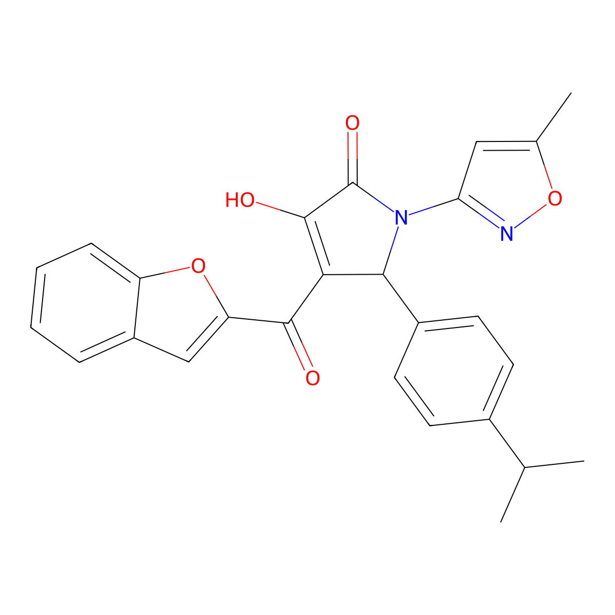 4-(Benzo[d]furan-2-ylcarbonyl)-3-hydroxy-5-[4-(methylethyl)phenyl]-1-(5-methyl isoxazol-3-yl)-3-pyrrolin-2-one molecular structure, CAS 618877-21-7