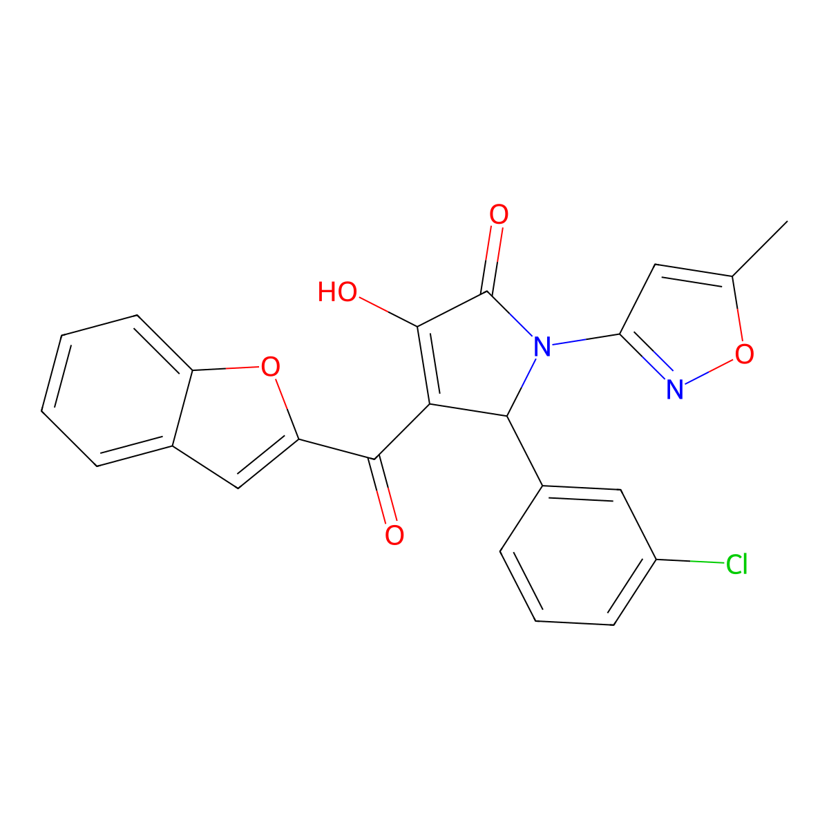 4-(benzofuran-2-carbonyl)-5-(3-chlorophenyl)-3-hydroxy-1-(5-methylisoxazol-3-yl)-1H-pyrrol-2(5H)-one molecular structure, CAS 618877-25-1