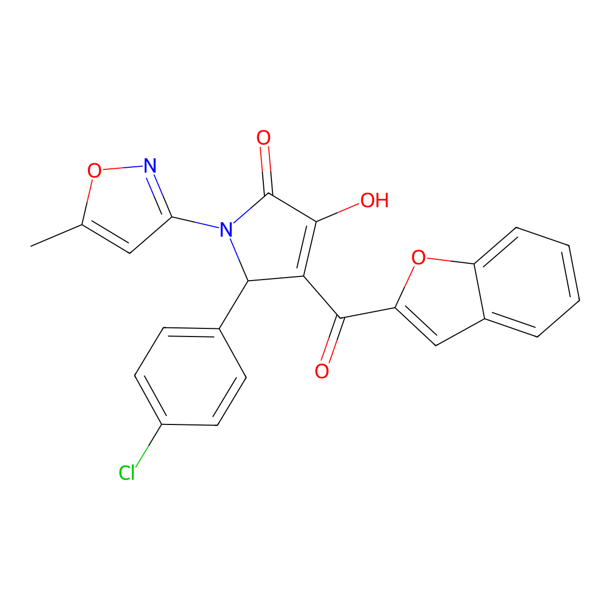 4-(benzofuran-2-carbonyl)-5-(4-chlorophenyl)-3-hydroxy-1-(5-methylisoxazol-3-yl)-1H-pyrrol-2(5H)-one molecular structure, CAS 618877-26-2