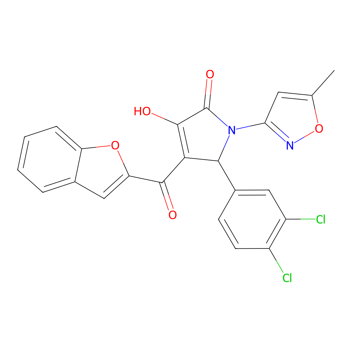 4-(1-benzofuran-2-ylcarbonyl)-5-(3,4-dichlorophenyl)-3-hydroxy-1-(5-methyl-3-isoxazolyl)-1,5-dihydro-2H-pyrrol-2-one molecular structure, CAS 618877-27-3