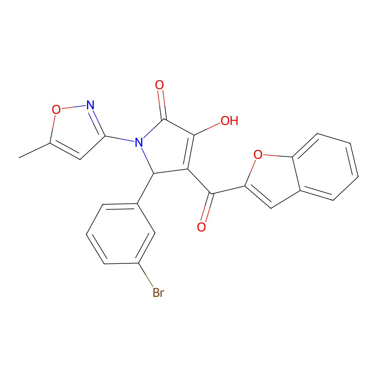 (4E)-4-[1-benzofuran-2-yl(hydroxy)methylidene]-5-(3-bromophenyl)-1-(5-methyl-1,2-oxazol-3-yl)pyrrolidine-2,3-dione molecular structure, CAS 618877-28-4