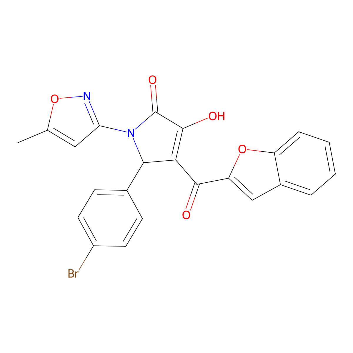 (4E)-4-[1-benzofuran-2-yl(hydroxy)methylidene]-5-(4-bromophenyl)-1-(5-methyl-1,2-oxazol-3-yl)pyrrolidine-2,3-dione molecular structure, CAS 618877-29-5