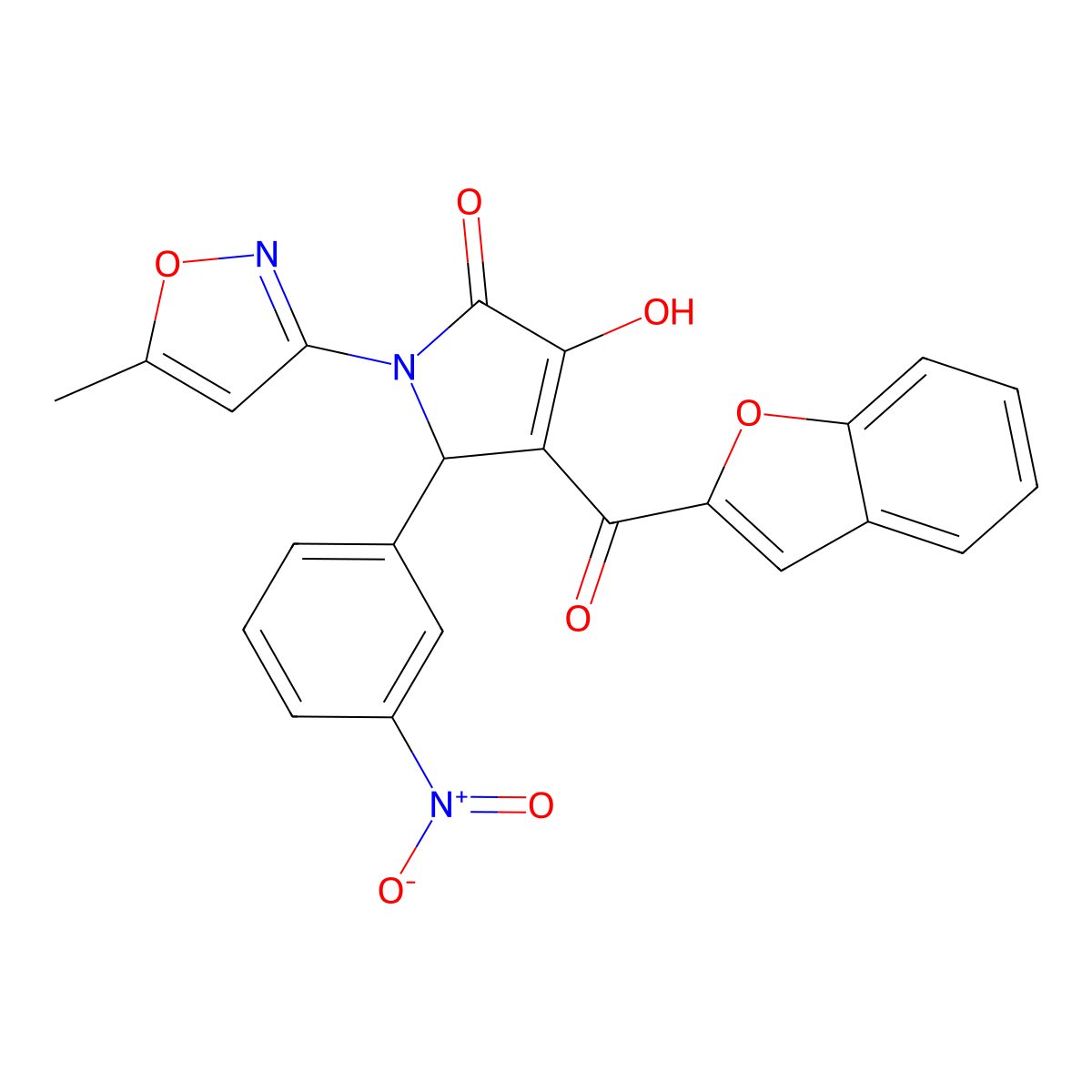 4-(benzofuran-2-carbonyl)-3-hydroxy-1-(5-methylisoxazol-3-yl)-5-(3-nitrophenyl)-1H-pyrrol-2(5H)-one molecular structure, CAS 618877-30-8