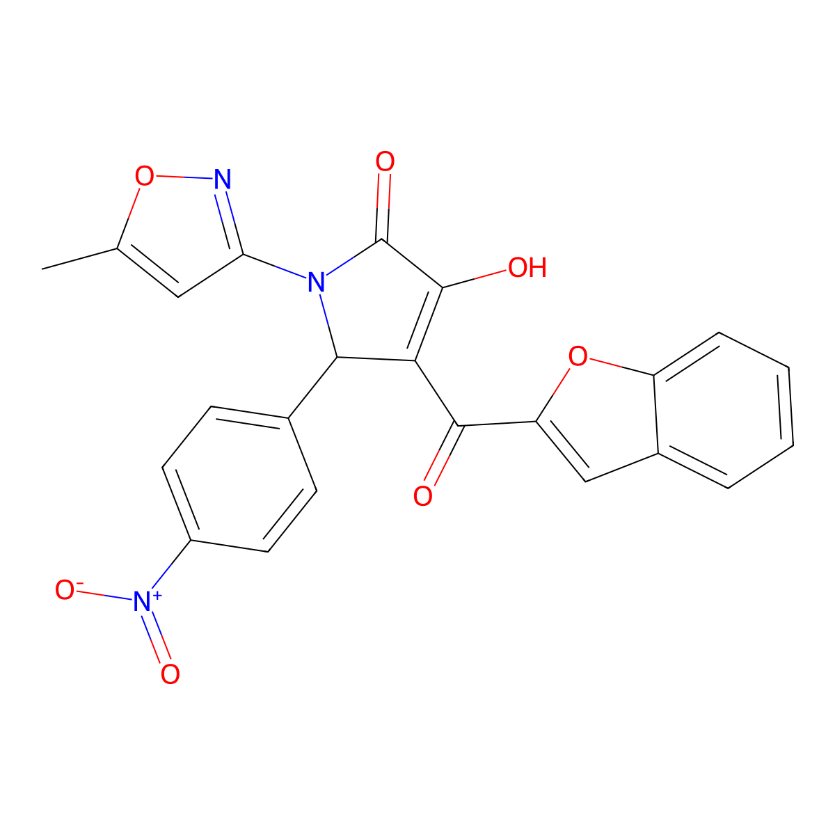 4-(benzofuran-2-carbonyl)-3-hydroxy-1-(5-methylisoxazol-3-yl)-5-(4-nitrophenyl)-1H-pyrrol-2(5H)-one molecular structure, CAS 618877-31-9