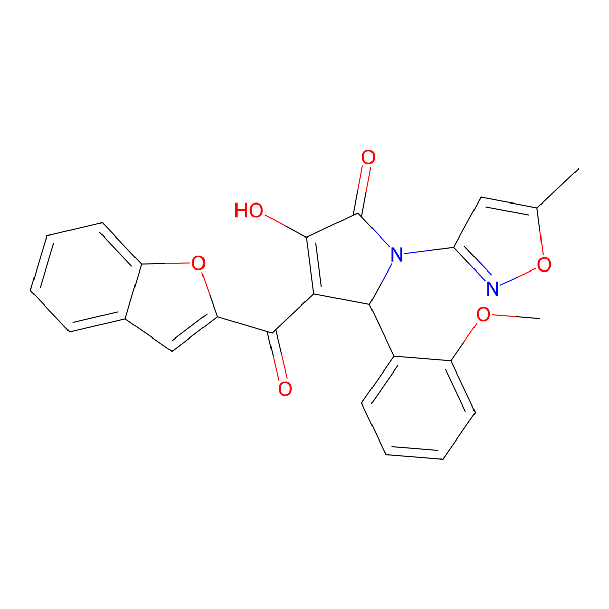 4-(benzofuran-2-carbonyl)-3-hydroxy-5-(2-methoxyphenyl)-1-(5-methylisoxazol-3-yl)-1H-pyrrol-2(5H)-one molecular structure, CAS 618877-33-1
