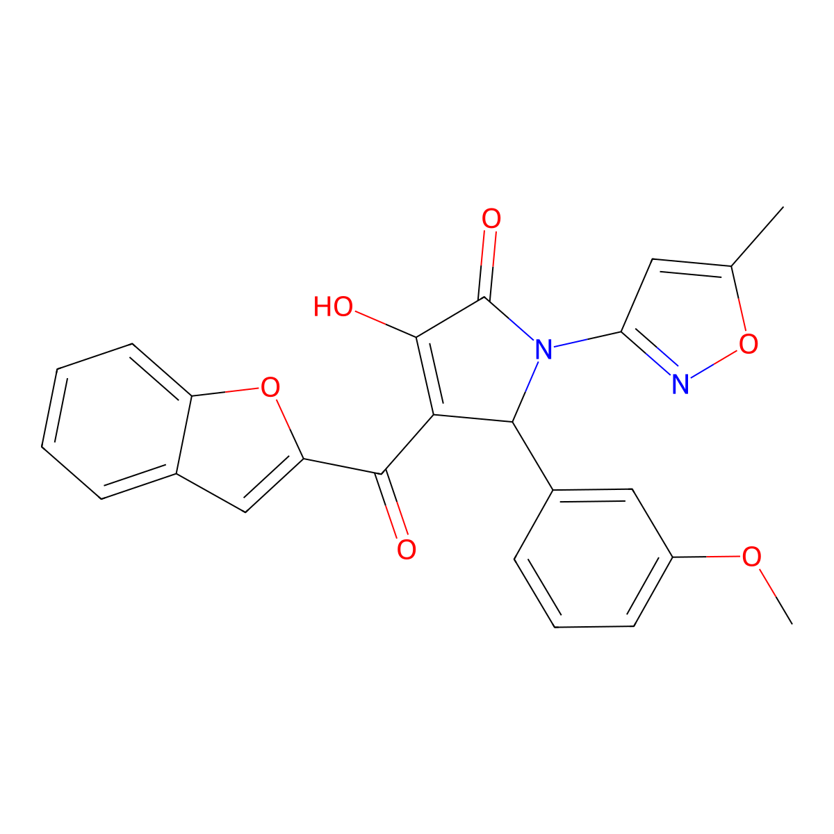 4-(benzofuran-2-carbonyl)-3-hydroxy-5-(3-methoxyphenyl)-1-(5-methylisoxazol-3-yl)-1H-pyrrol-2(5H)-one molecular structure, CAS 618877-34-2