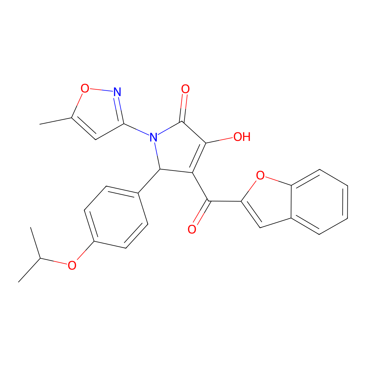 (4E)-4-[1-benzofuran-2-yl(hydroxy)methylidene]-1-(5-methyl-1,2-oxazol-3-yl)-5-[4-(propan-2-yloxy)phenyl]pyrrolidine-2,3-dione molecular structure, CAS 618877-39-7