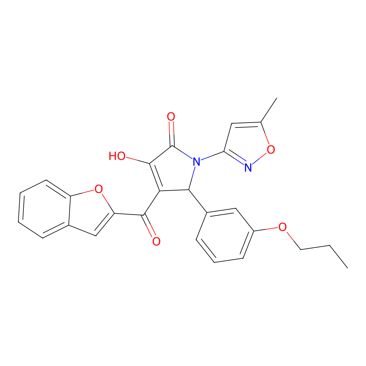 (4E)-4-[1-benzofuran-2-yl(hydroxy)methylidene]-1-(5-methyl-1,2-oxazol-3-yl)-5-(3-propoxyphenyl)pyrrolidine-2,3-dione molecular structure, CAS 618877-40-0