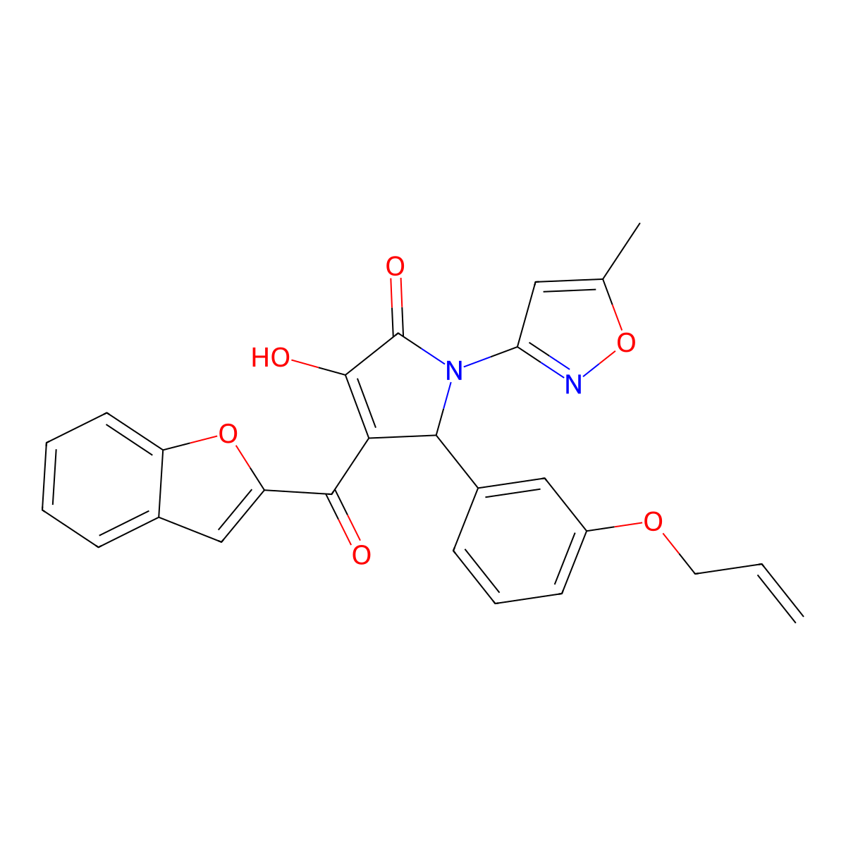 (4E)-4-[1-benzofuran-2-yl(hydroxy)methylidene]-1-(5-methyl-1,2-oxazol-3-yl)-5-[3-(prop-2-en-1-yloxy)phenyl]pyrrolidine-2,3-dione molecular structure, CAS 618877-41-1