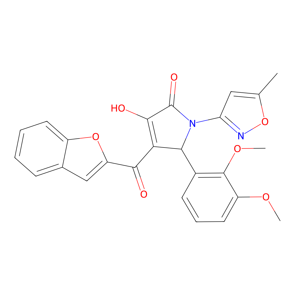 (4E)-4-[1-benzofuran-2-yl(hydroxy)methylidene]-5-(2,3-dimethoxyphenyl)-1-(5-methyl-1,2-oxazol-3-yl)pyrrolidine-2,3-dione molecular structure, CAS 618877-42-2