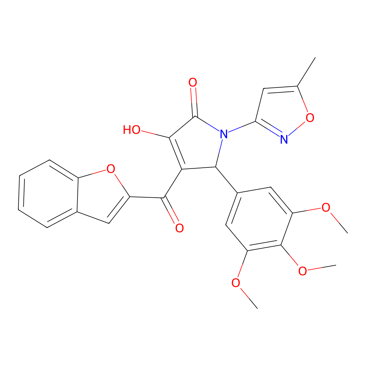 (4E)-4-[1-benzofuran-2-yl(hydroxy)methylidene]-1-(5-methyl-1,2-oxazol-3-yl)-5-(3,4,5-trimethoxyphenyl)pyrrolidine-2,3-dione molecular structure, CAS 618877-47-7