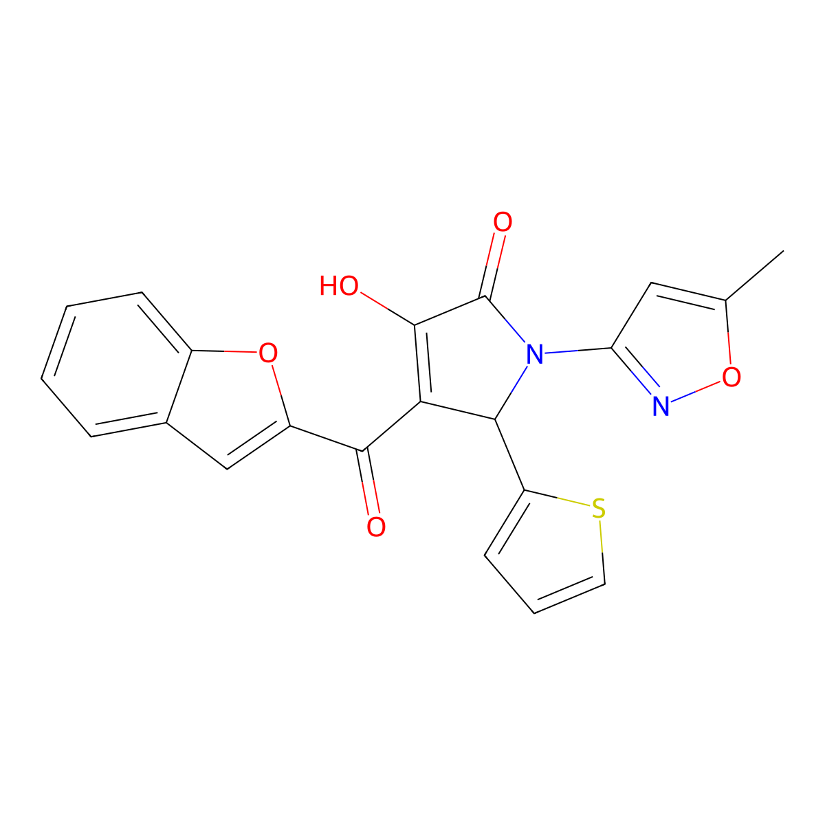 4-(benzofuran-2-carbonyl)-3-hydroxy-1-(5-methylisoxazol-3-yl)-5-(thiophen-2-yl)-1H-pyrrol-2(5H)-one molecular structure, CAS 618877-48-8