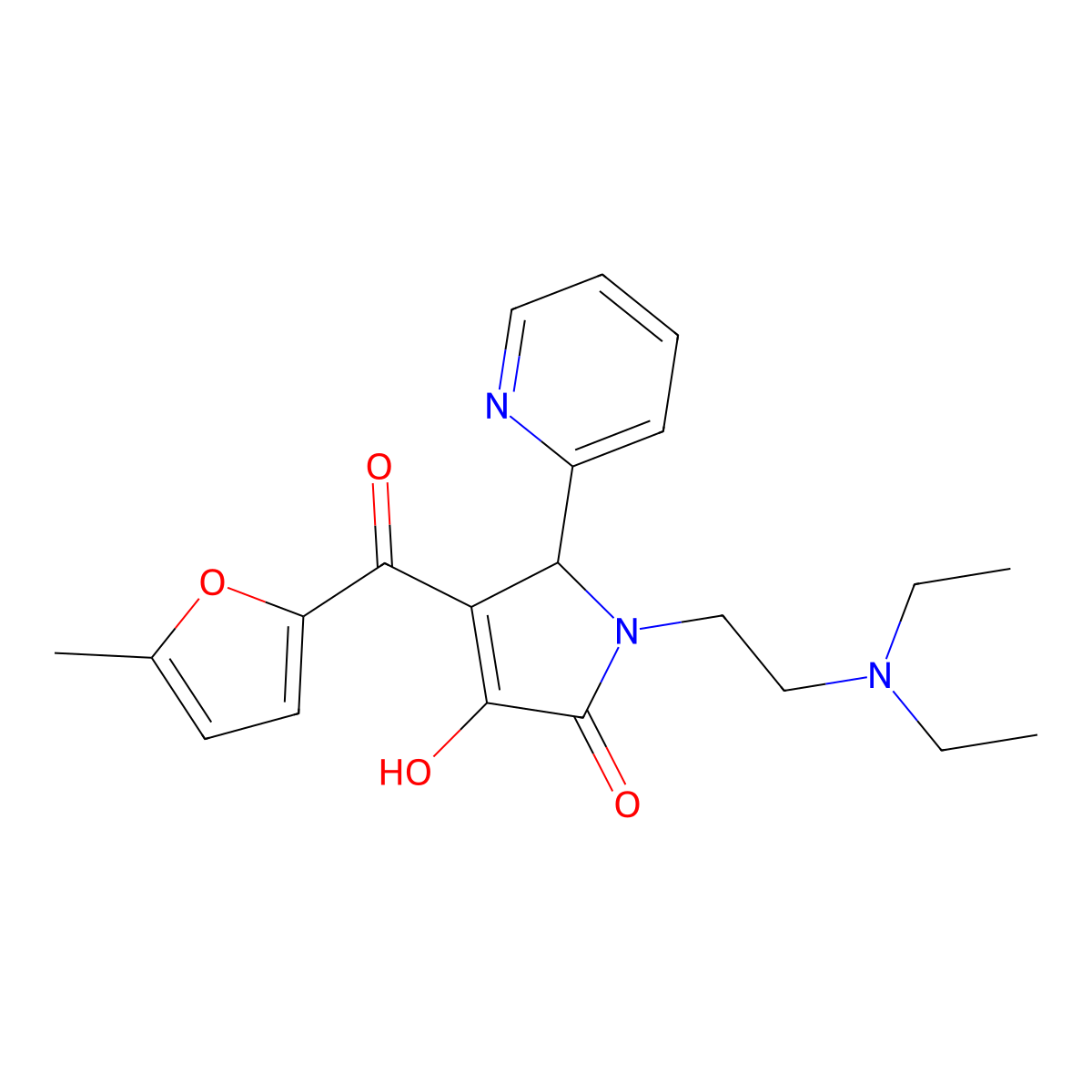 (4E)-1-[2-(diethylamino)ethyl]-4-[hydroxy(5-methylfuran-2-yl)methylidene]-5-(pyridin-2-yl)pyrrolidine-2,3-dione molecular structure, CAS 618877-81-9