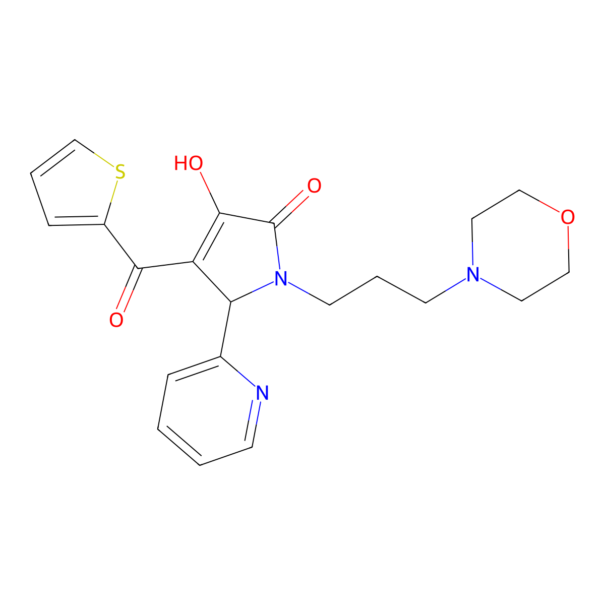 (4E)-4-[hydroxy(thiophen-2-yl)methylidene]-1-[3-(morpholin-4-yl)propyl]-5-(pyridin-2-yl)pyrrolidine-2,3-dione molecular structure, CAS 618878-22-1