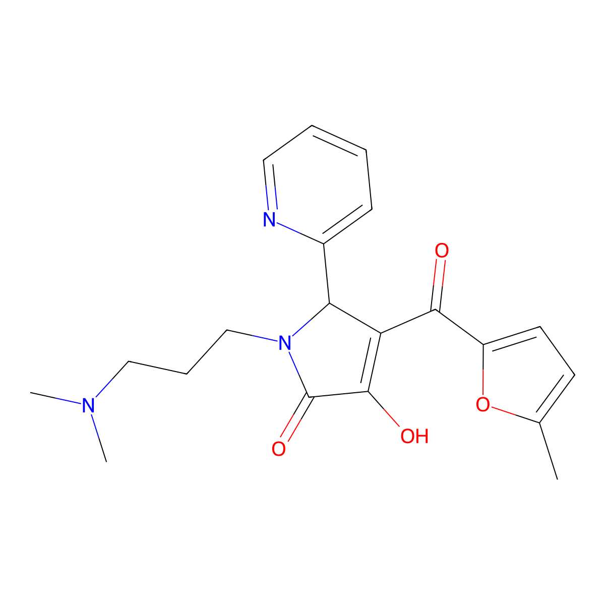 (4E)-1-[3-(dimethylamino)propyl]-4-[hydroxy(5-methylfuran-2-yl)methylidene]-5-(pyridin-2-yl)pyrrolidine-2,3-dione molecular structure, CAS 618878-26-5