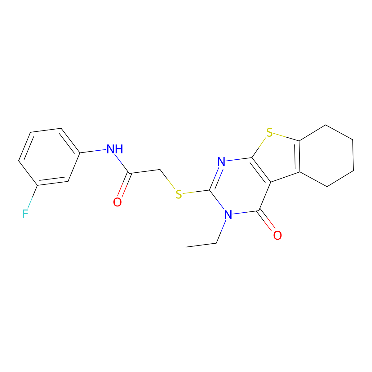 2-[(3-Ethyl-4-oxo-3,4,5,6,7,8-hexahydro[1]benzothieno[2,3-D]pyrimidin-2-YL)sulfanyl]-N-(3-fluorophenyl)acetamide molecular structure, CAS 618879-60-0