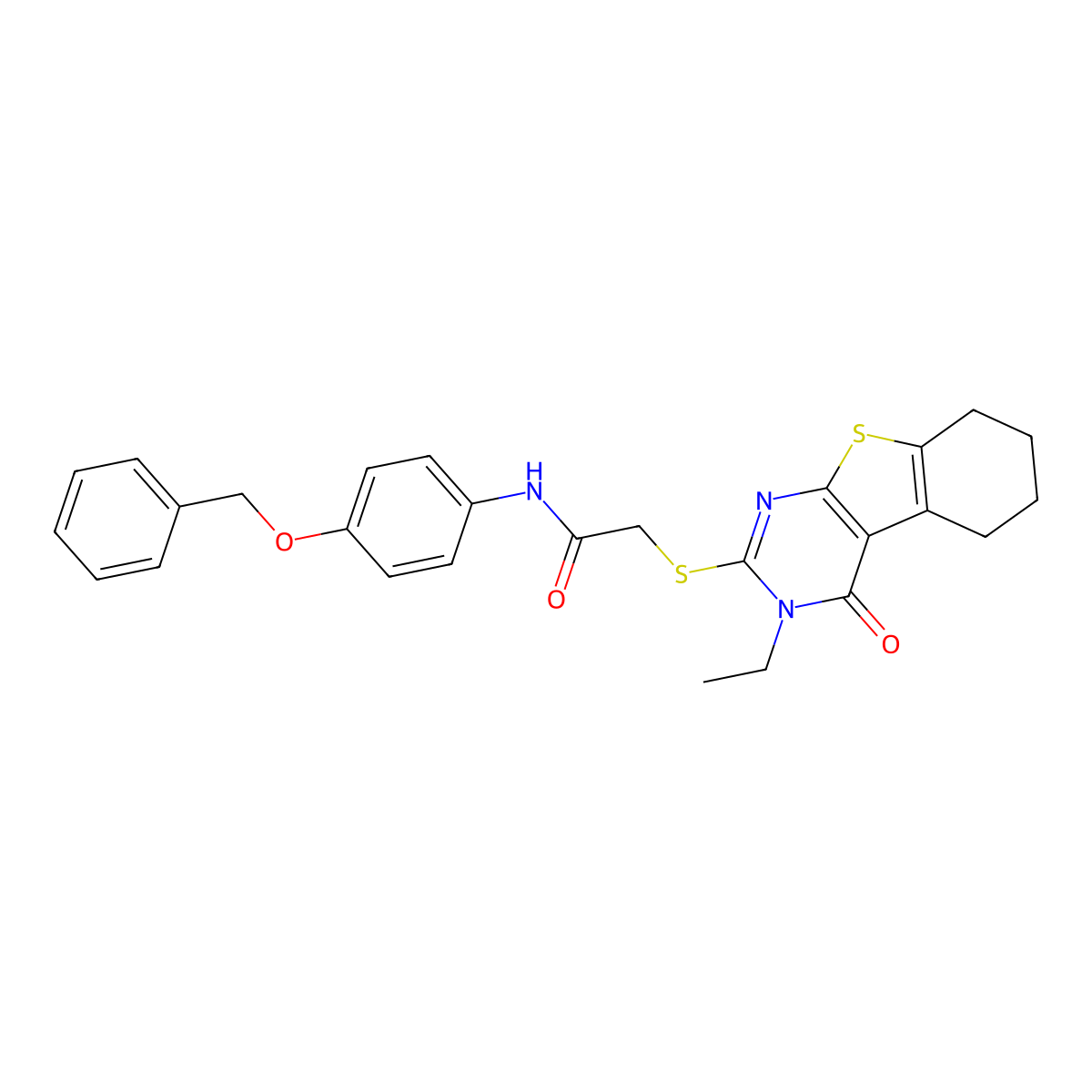 N-[4-(Benzyloxy)phenyl]-2-[(3-ethyl-4-oxo-3,4,5,6,7,8-hexahydro[1]benzothieno[2,3-D]pyrimidin-2-YL)sulfanyl]acetamide molecular structure, CAS 618879-61-1