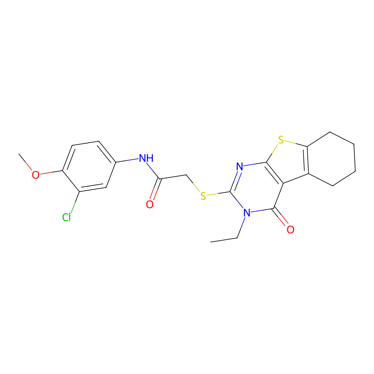 N-(3-Chloro-4-methoxyphenyl)-2-((3-ethyl-4-oxo-3,4,5,6,7,8-hexahydro(1)benzothieno(2,3-D)pyrimidin-2-YL)sulfanyl)acetamide molecular structure, CAS 618879-62-2