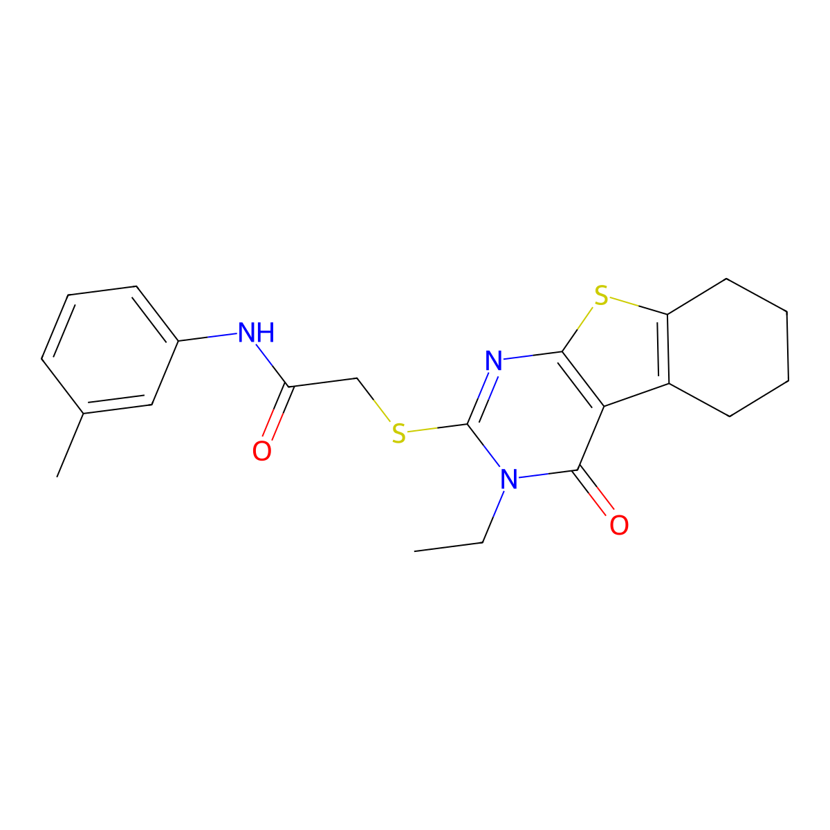 2-((3-Ethyl-4-oxo-3,4,5,6,7,8-hexahydro(1)benzothieno(2,3-D)pyrimidin-2-YL)sulfanyl)-N-(3-methylphenyl)acetamide molecular structure, CAS 618879-66-6