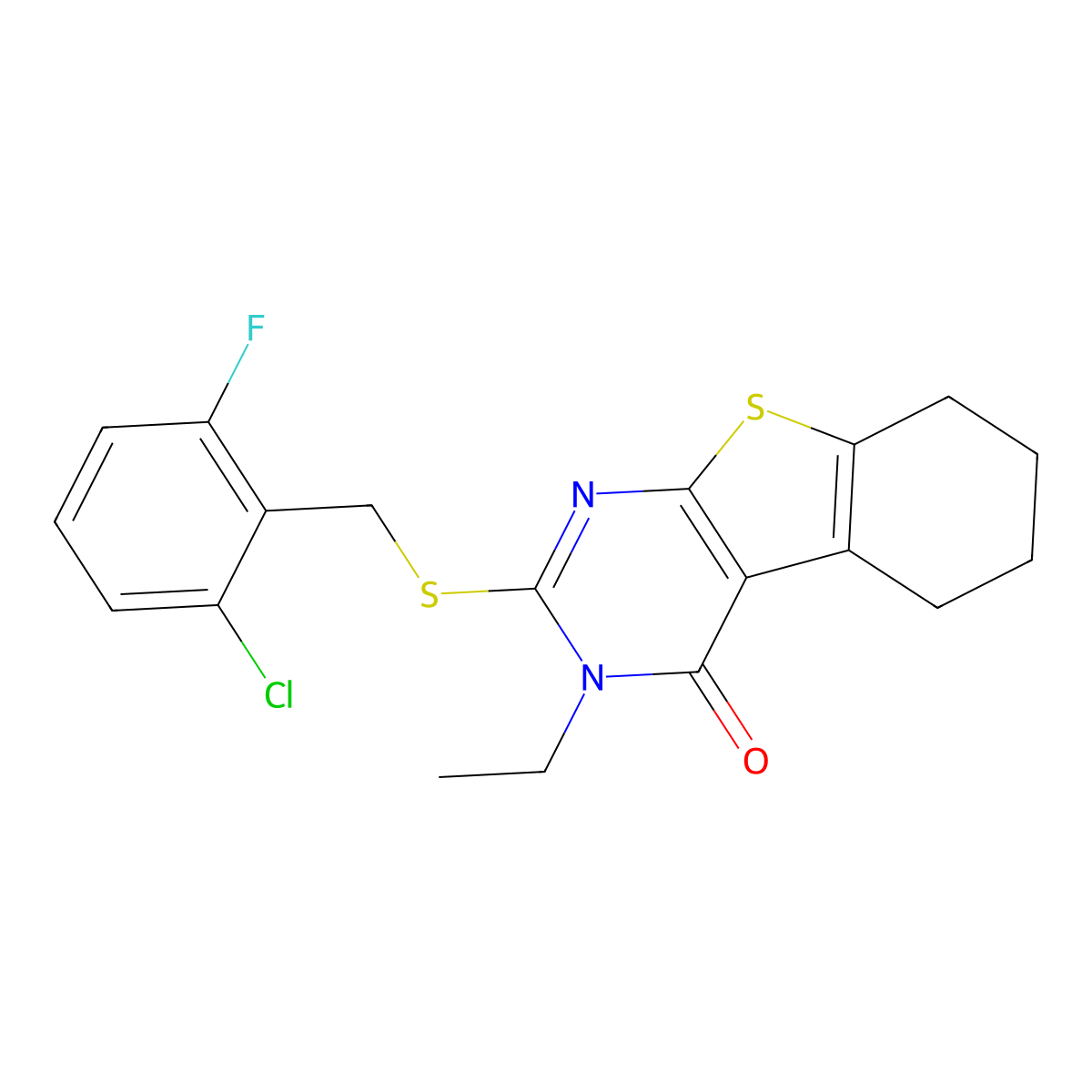 2-[(2-Chloro-6-fluorobenzyl)sulfanyl]-3-ethyl-5,6,7,8-tetrahydro[1]benzothieno[2,3-D]pyrimidin-4(3H)-one molecular structure, CAS 618879-69-9