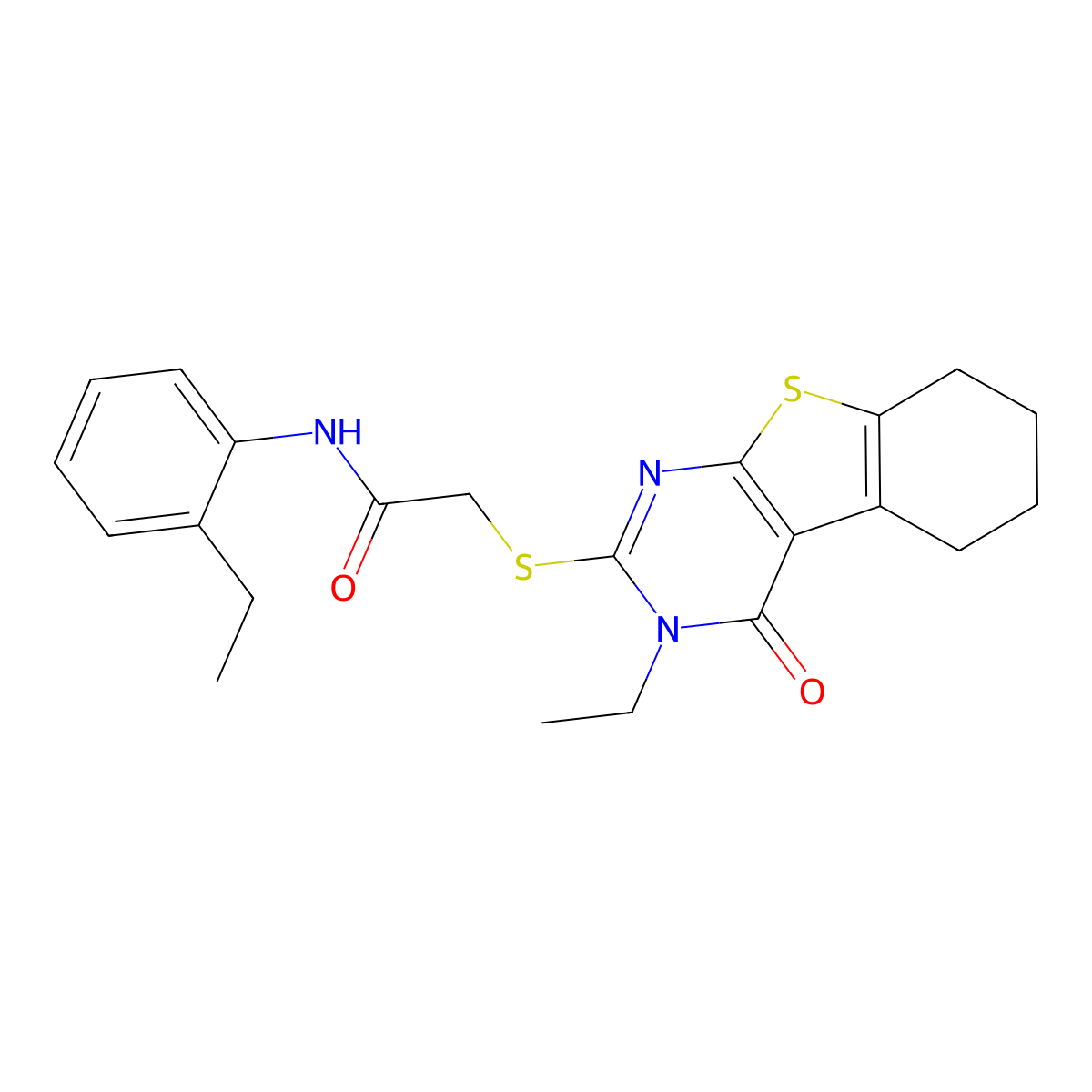 2-[(3-Ethyl-4-oxo-3,4,5,6,7,8-hexahydro[1]benzothieno[2,3-D]pyrimidin-2-YL)sulfanyl]-N-(2-ethylphenyl)acetamide molecular structure, CAS 618879-70-2