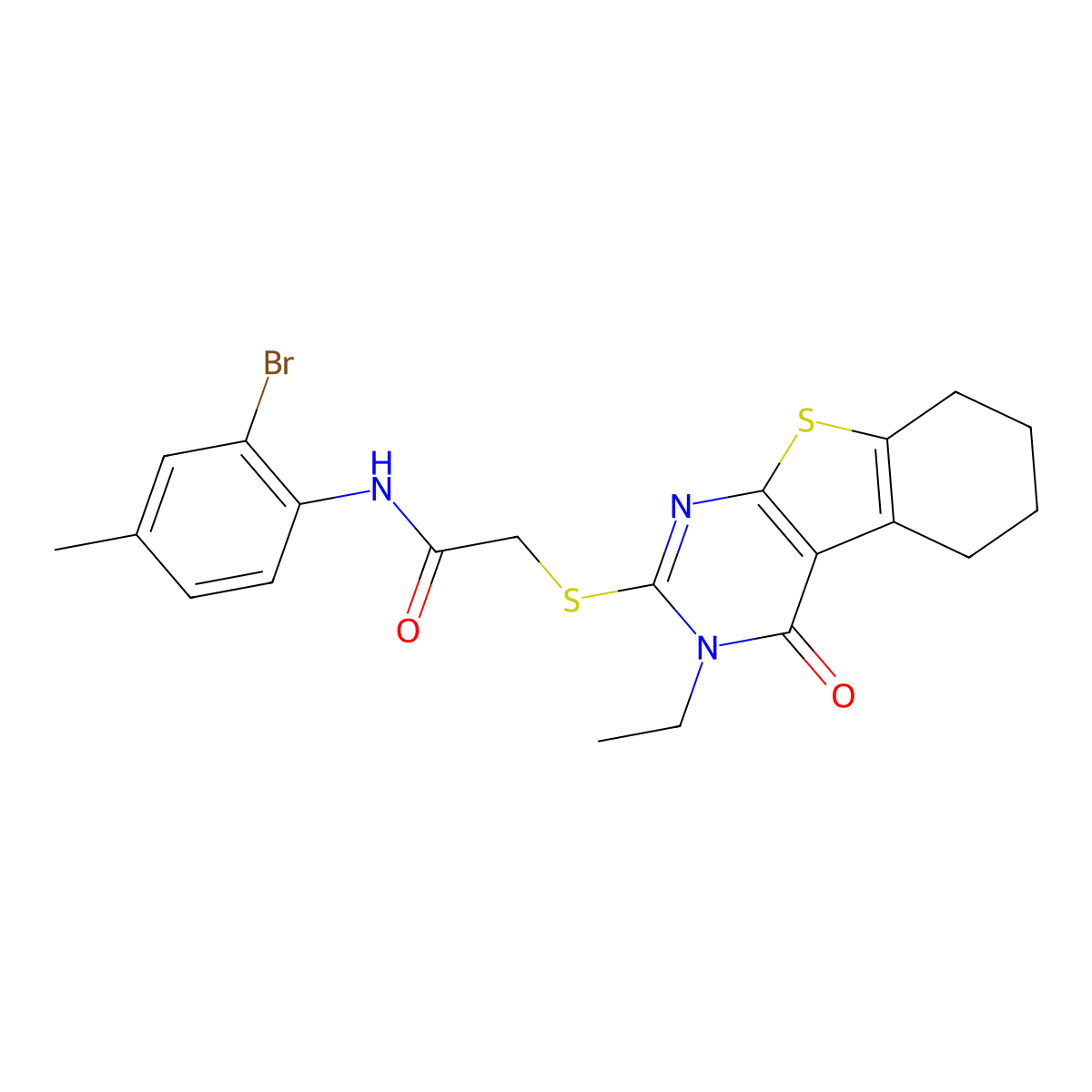 N-(2-Bromo-4-methylphenyl)-2-((3-ethyl-4-oxo-3,4,5,6,7,8-hexahydro(1)benzothieno(2,3-D)pyrimidin-2-YL)sulfanyl)acetamide molecular structure, CAS 618879-71-3