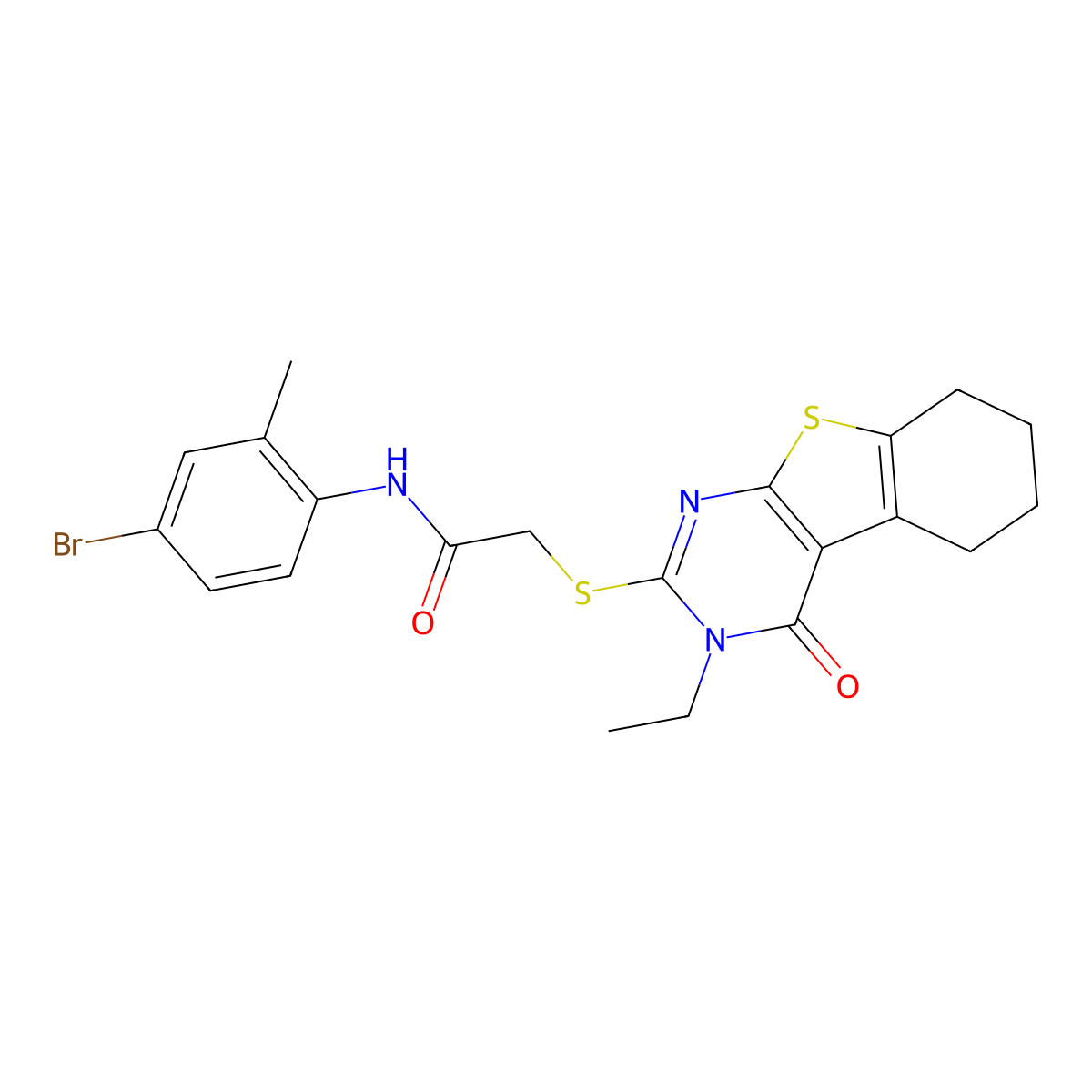 N-(4-Bromo-2-methylphenyl)-2-((3-ethyl-4-oxo-3,4,5,6,7,8-hexahydro(1)benzothieno(2,3-D)pyrimidin-2-YL)sulfanyl)acetamide molecular structure, CAS 618879-72-4