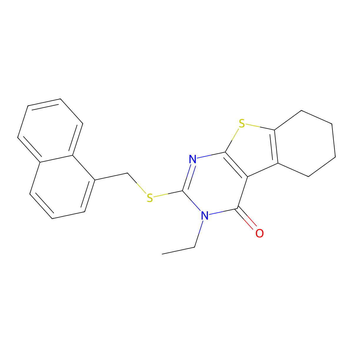 3-Ethyl-2-[(1-naphthylmethyl)sulfanyl]-5,6,7,8-tetrahydro[1]benzothieno[2,3-D]pyrimidin-4(3H)-one molecular structure, CAS 618879-75-7