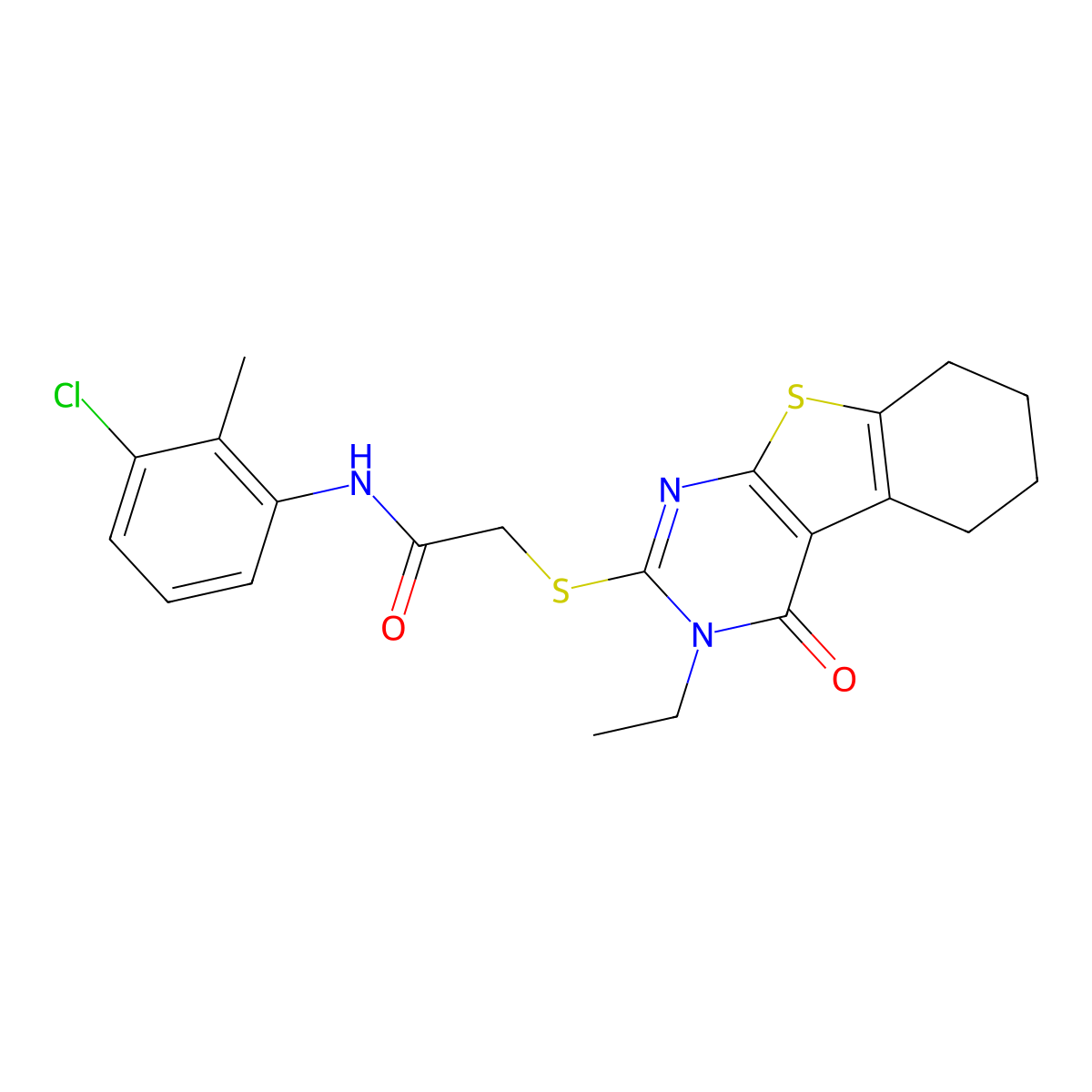 N-(3-Chloro-2-methylphenyl)-2-[(3-ethyl-4-oxo-3,4,5,6,7,8-hexahydro[1]benzothieno[2,3-D]pyrimidin-2-YL)sulfanyl]acetamide molecular structure, CAS 618879-77-9