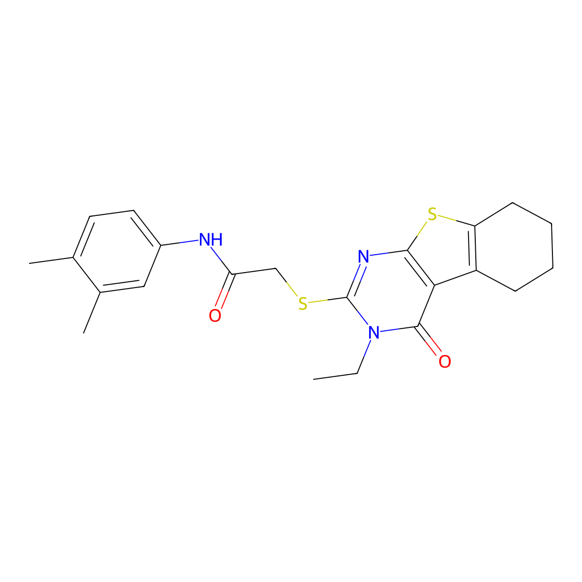 N-(3,4-Dimethylphenyl)-2-[(3-ethyl-4-oxo-3,4,5,6,7,8-hexahydro[1]benzothieno[2,3-D]pyrimidin-2-YL)sulfanyl]acetamide molecular structure, CAS 618879-79-1