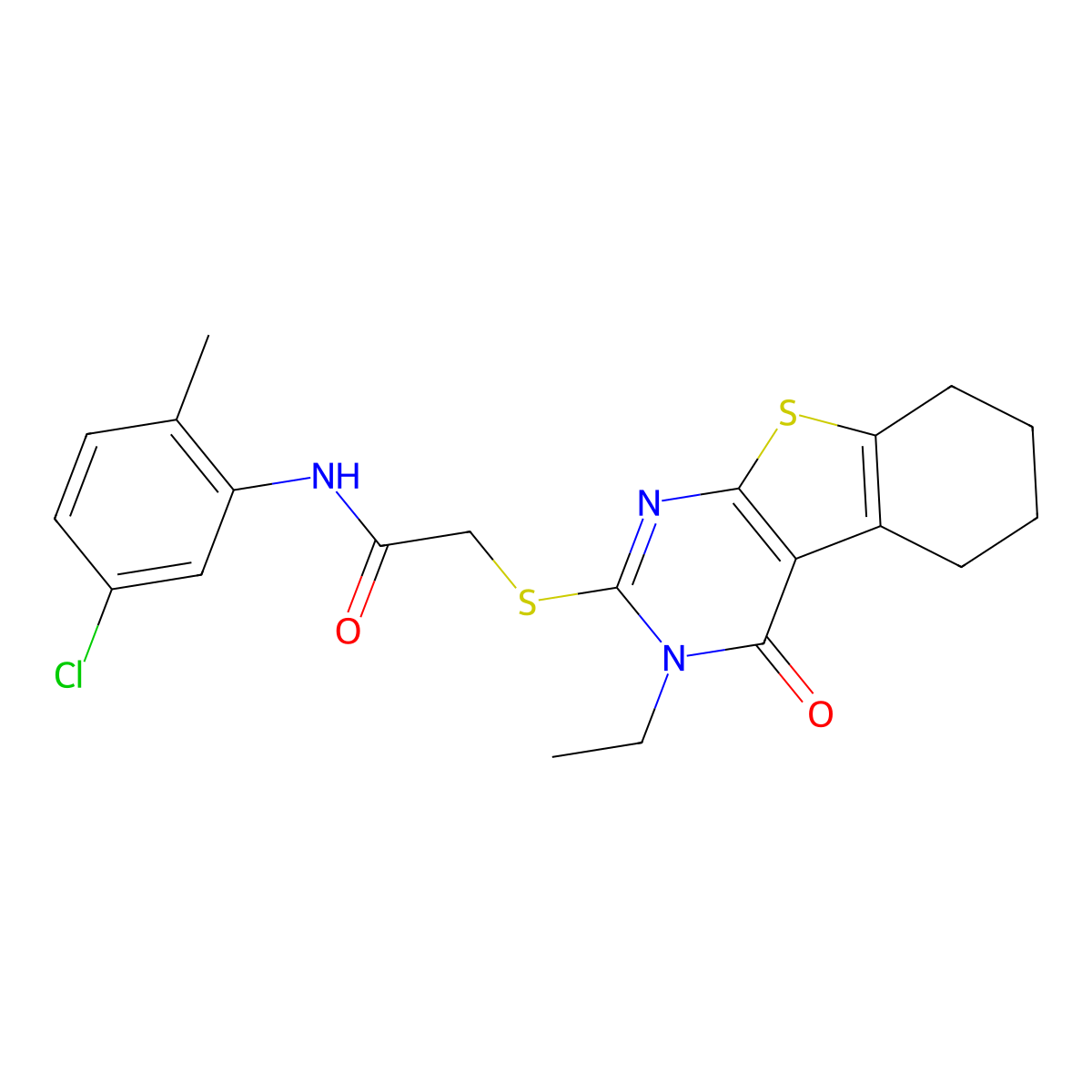 N-(5-Chloro-2-methylphenyl)-2-[(3-ethyl-4-oxo-3,4,5,6,7,8-hexahydro[1]benzothieno[2,3-D]pyrimidin-2-YL)sulfanyl]acetamide molecular structure, CAS 618879-80-4
