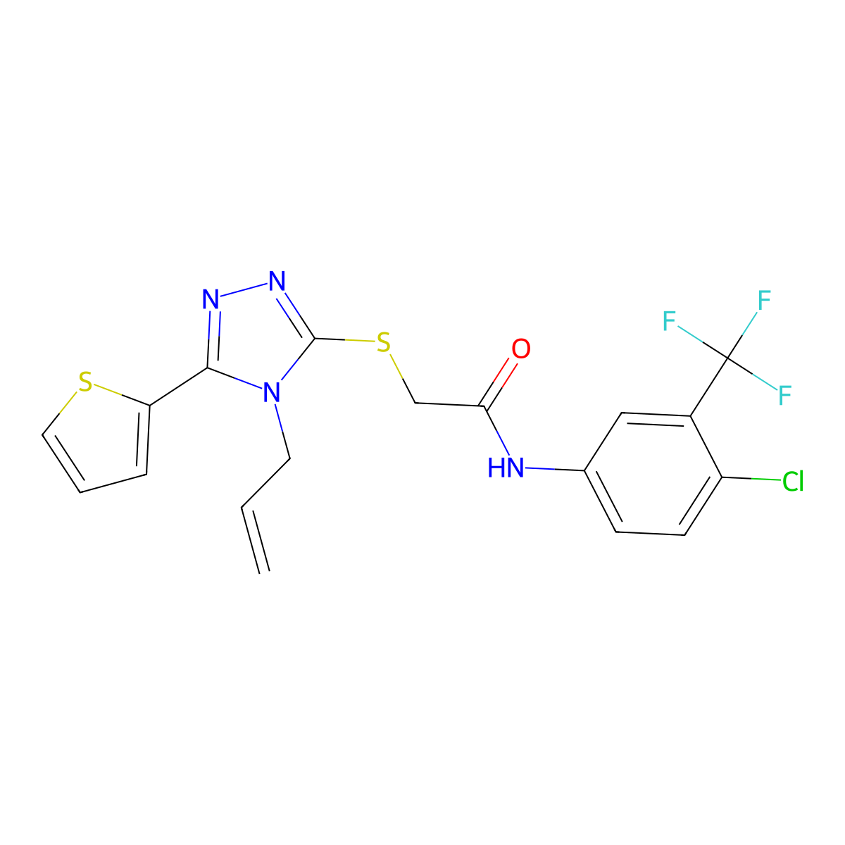 2-((4-Allyl-5-(2-thienyl)-4H-1,2,4-triazol-3-YL)sulfanyl)-N-(4-chloro-3-(trifluoromethyl)phenyl)acetamide molecular structure, CAS 618879-84-8