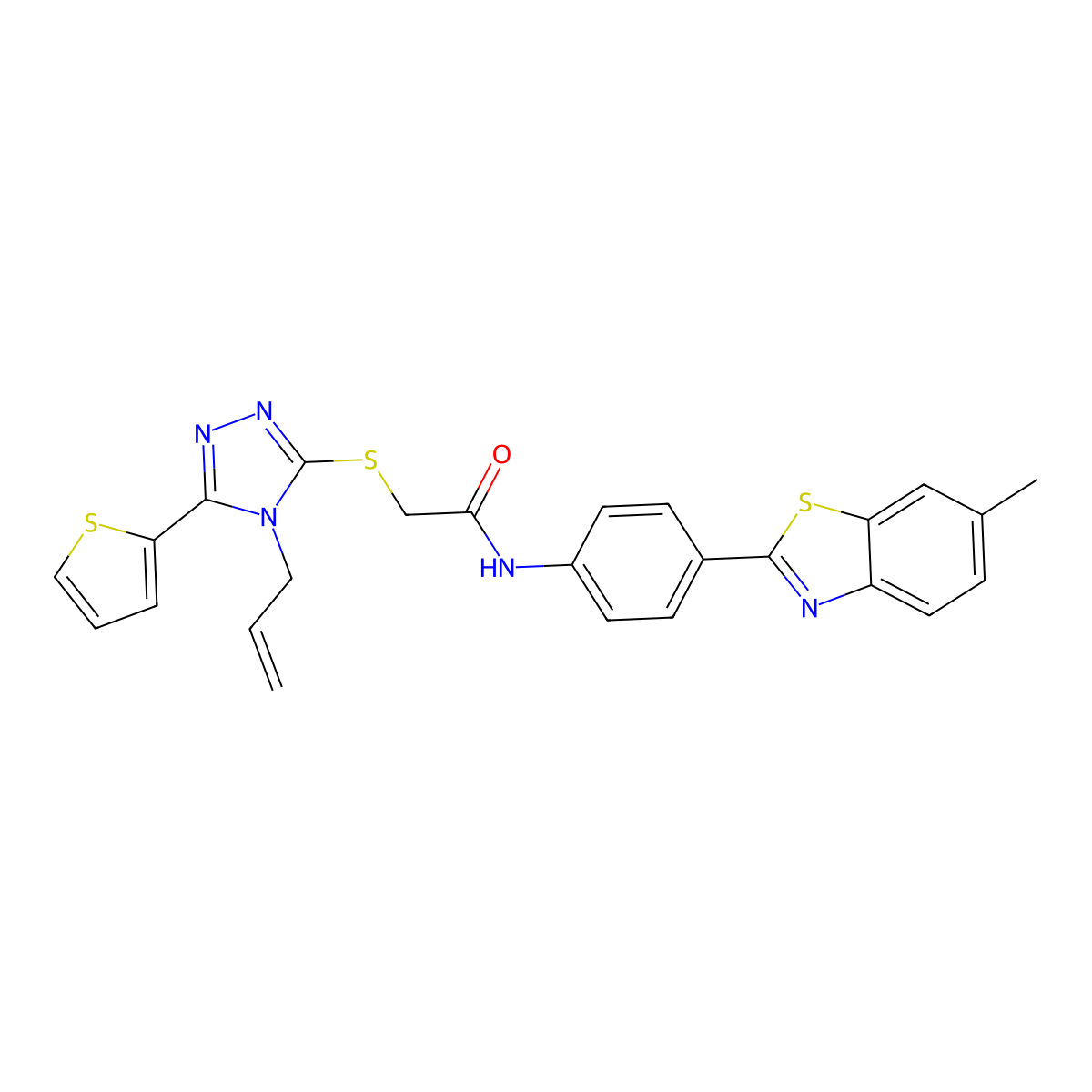 2-((4-Allyl-5-(2-thienyl)-4H-1,2,4-triazol-3-YL)sulfanyl)-N-(4-(6-methyl-1,3-benzothiazol-2-YL)phenyl)acetamide molecular structure, CAS 618879-85-9