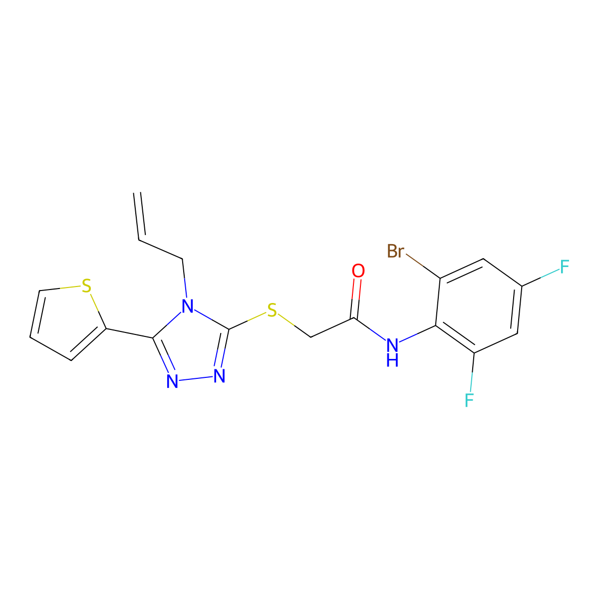 2-{[4-Allyl-5-(2-thienyl)-4H-1,2,4-triazol-3-YL]sulfanyl}-N-(2-bromo-4,6-difluorophenyl)acetamide molecular structure, CAS 618879-88-2