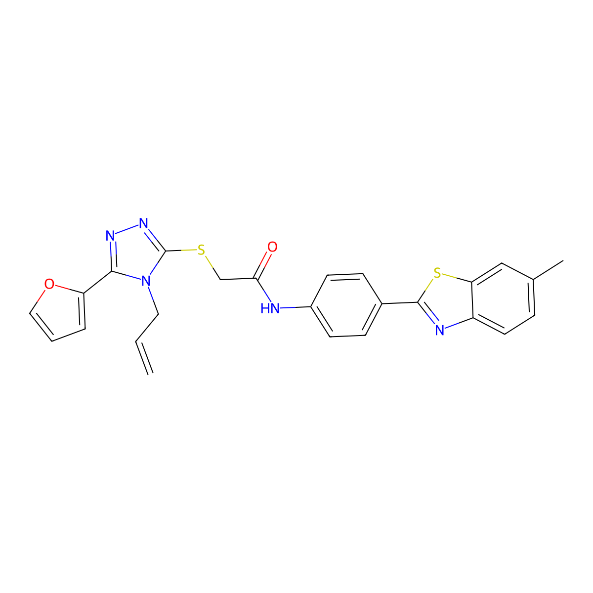 2-((4-Allyl-5-(2-furyl)-4H-1,2,4-triazol-3-YL)sulfanyl)-N-(4-(6-methyl-1,3-benzothiazol-2-YL)phenyl)acetamide molecular structure, CAS 618879-97-3