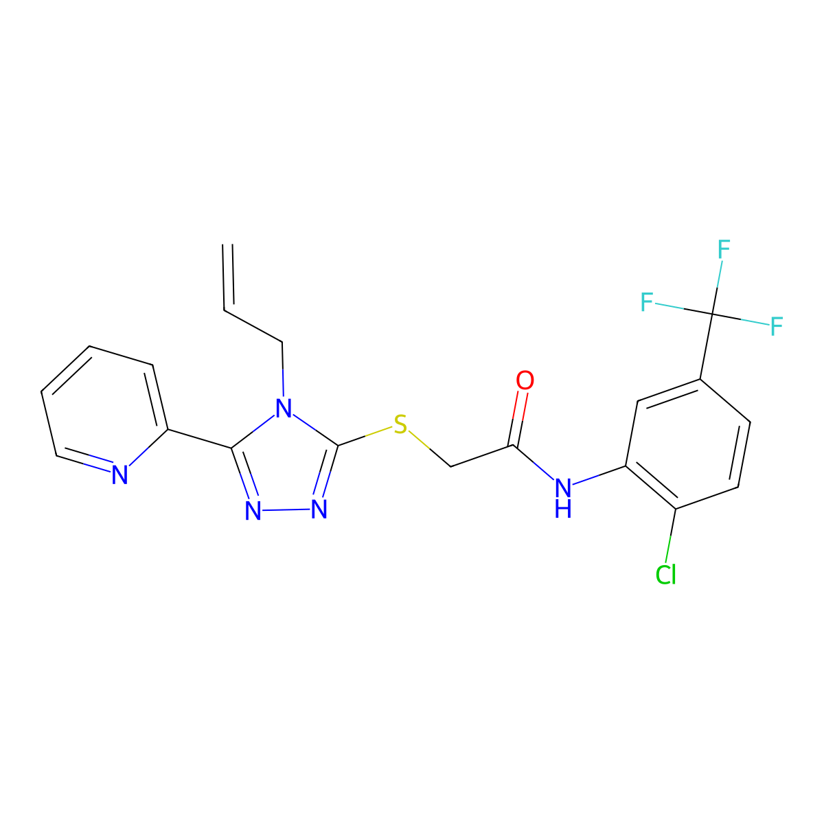 2-((4-Allyl-5-(2-pyridinyl)-4H-1,2,4-triazol-3-YL)sulfanyl)-N-(2-chloro-5-(trifluoromethyl)phenyl)acetamide molecular structure, CAS 618880-11-8