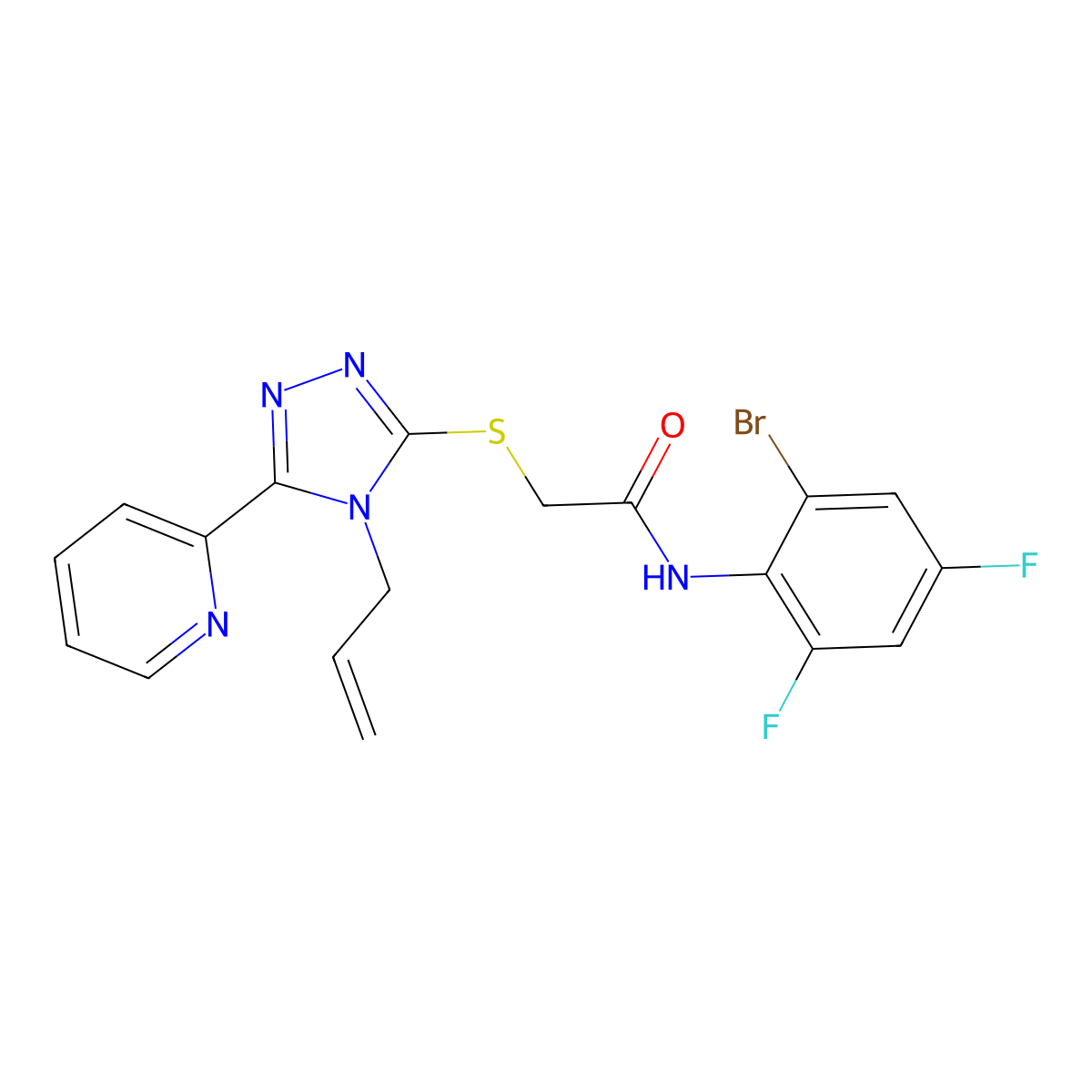 2-((4-Allyl-5-(2-pyridinyl)-4H-1,2,4-triazol-3-YL)sulfanyl)-N-(2-bromo-4,6-difluorophenyl)acetamide molecular structure, CAS 618880-33-4