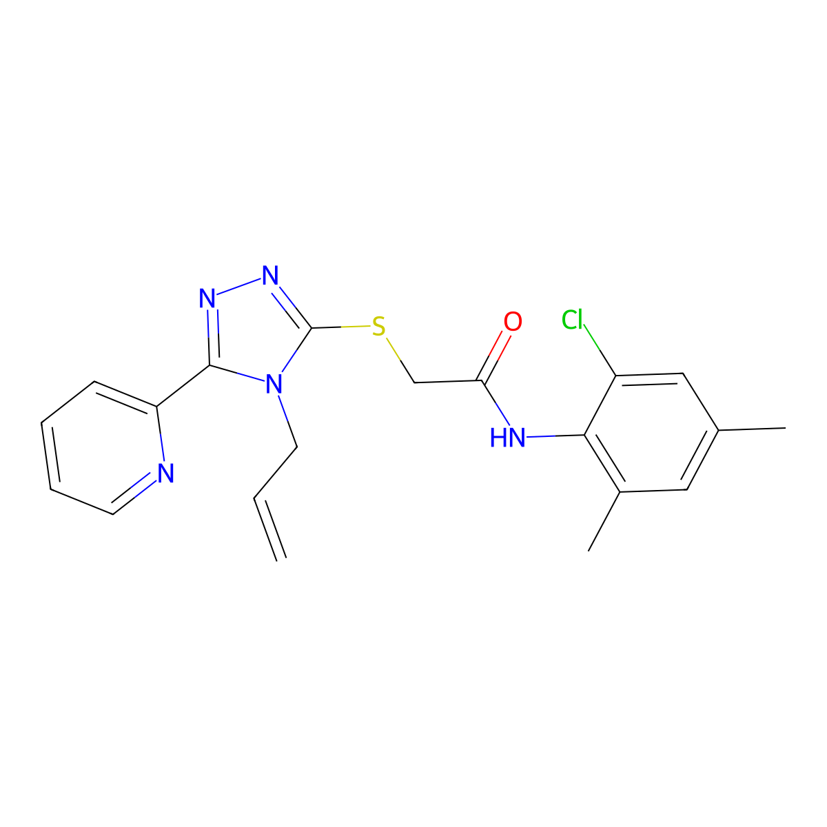 2-((4-Allyl-5-(2-pyridinyl)-4H-1,2,4-triazol-3-YL)sulfanyl)-N-(2-chloro-4,6-dimethylphenyl)acetamide molecular structure, CAS 618880-35-6