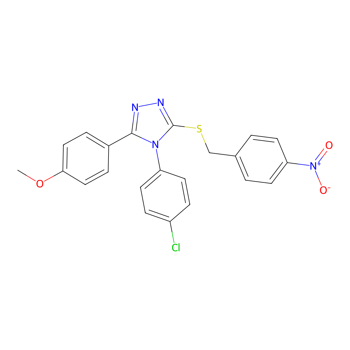 4-(4-Chlorophenyl)-3-(4-methoxyphenyl)-5-((4-nitrobenzyl)thio)-4H-1,2,4-triazole molecular structure, CAS 618880-63-0
