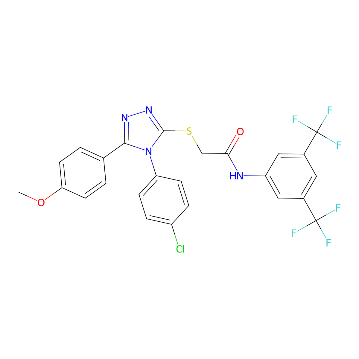 N-(3,5-Bis(trifluoromethyl)phenyl)-2-((4-(4-chlorophenyl)-5-(4-methoxyphenyl)-4H-1,2,4-triazol-3-YL)sulfanyl)acetamide molecular structure, CAS 618880-64-1