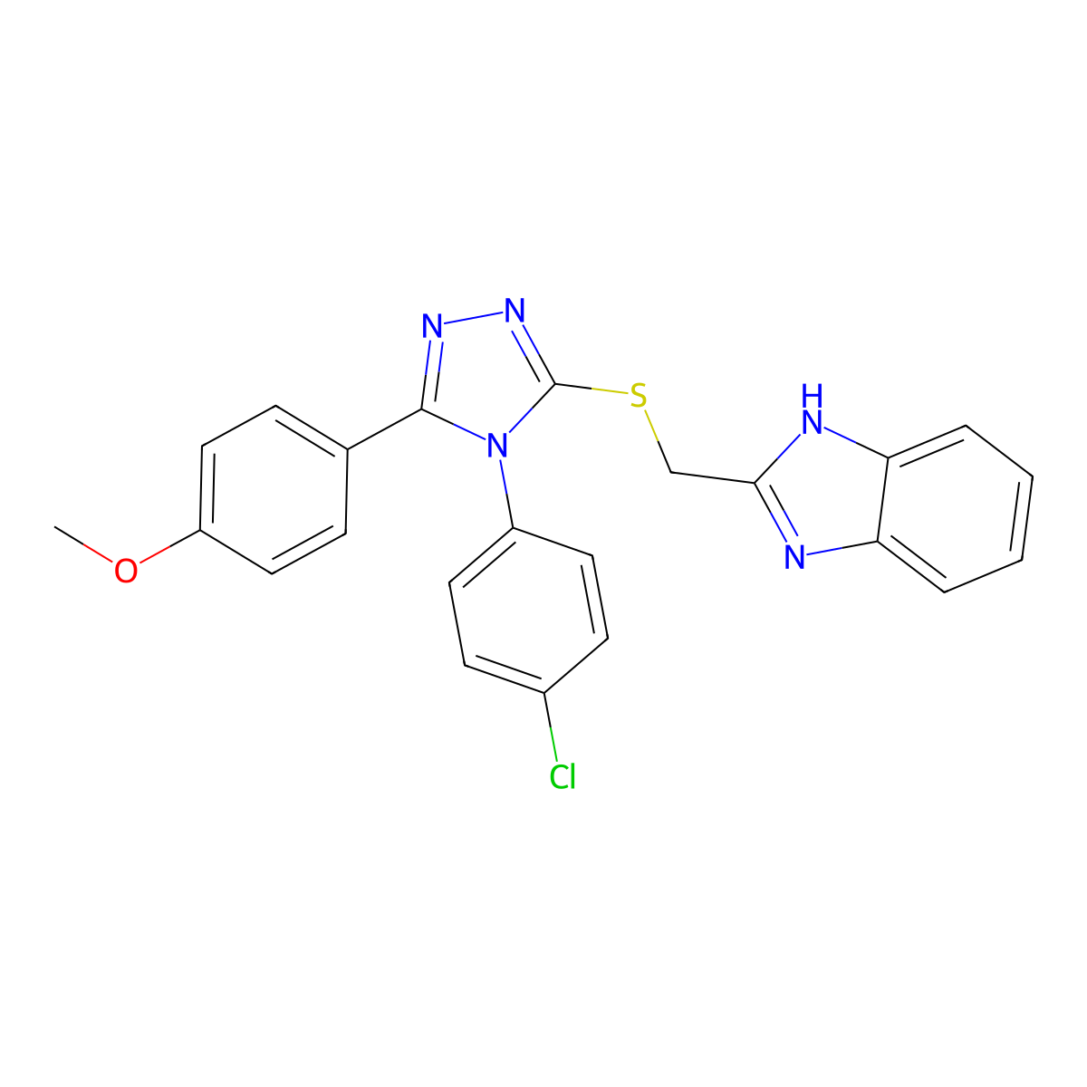 4-(5-((1H-Benzimidazol-2-ylmethyl)sulfanyl)-4-(4-chlorophenyl)-4H-1,2,4-triazol-3-YL)phenyl methyl ether molecular structure, CAS 618880-66-3
