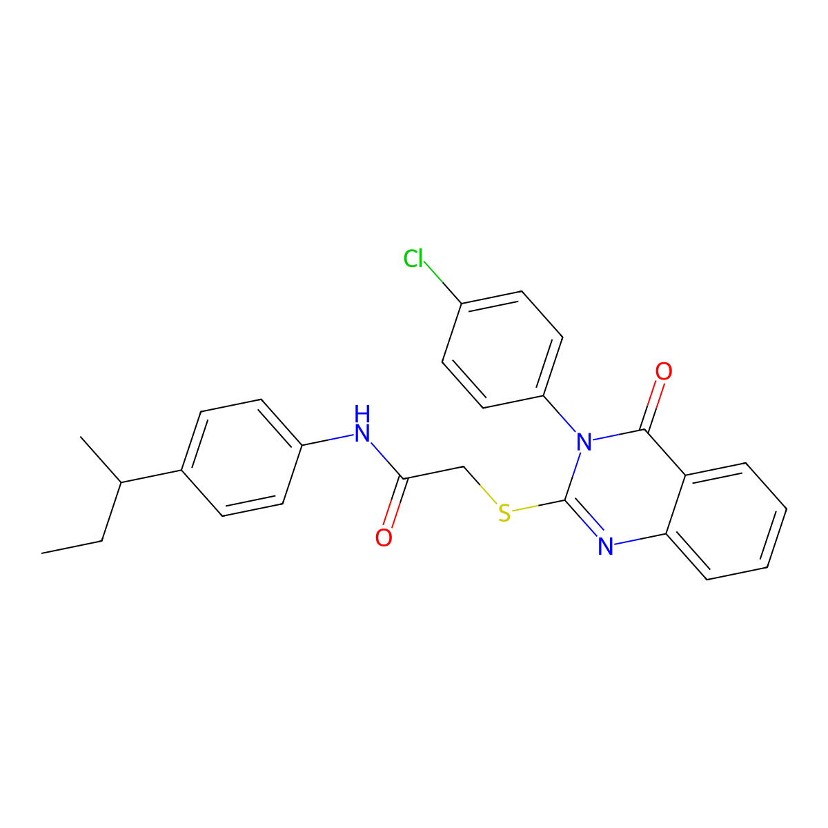 N-(4-Sec-butylphenyl)-2-{[3-(4-chlorophenyl)-4-oxo-3,4-dihydro-2-quinazolinyl]sulfanyl}acetamide molecular structure, CAS 618880-68-5