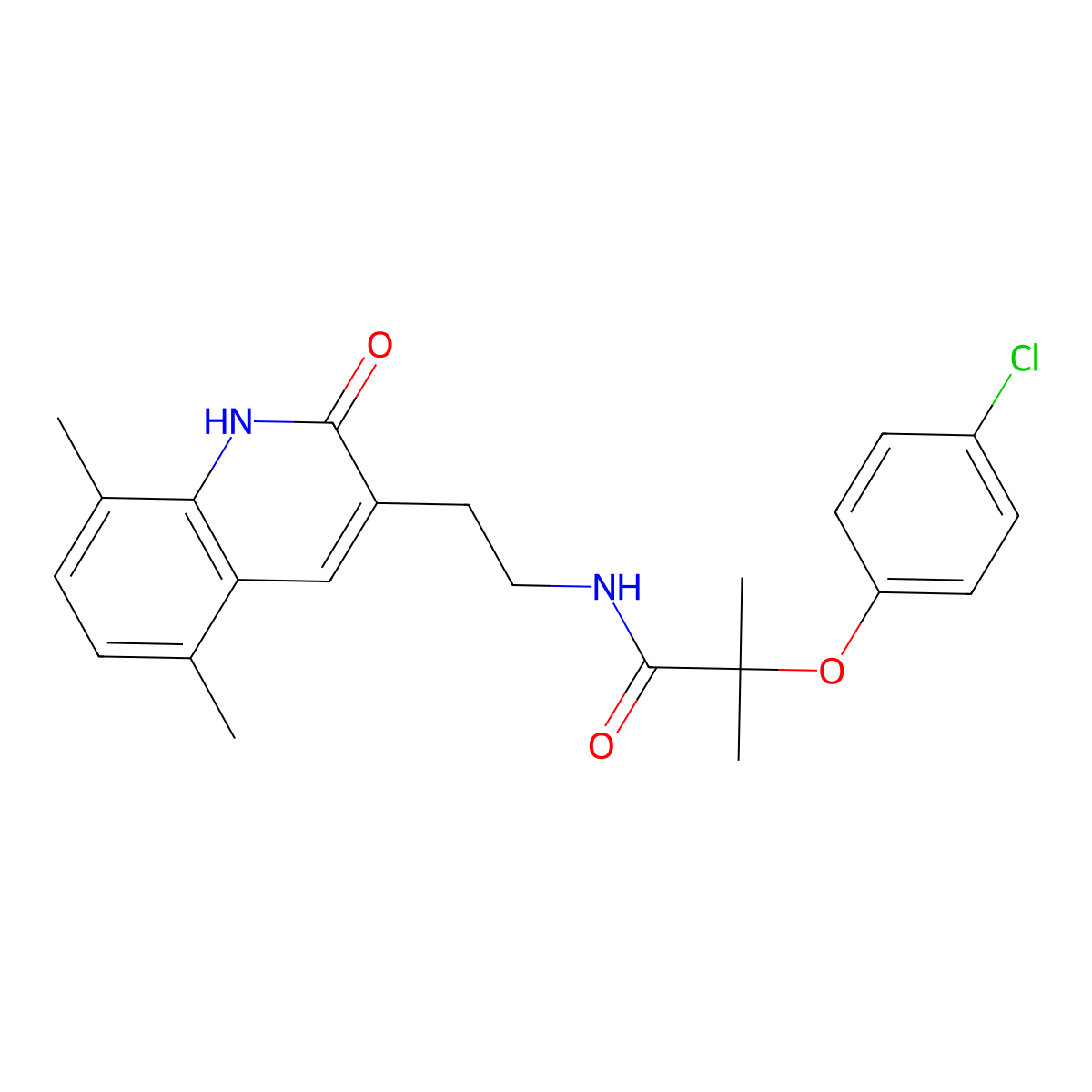 2-(4-chlorophenoxy)-N-[2-(5,8-dimethyl-2-oxo-1,2-dihydroquinolin-3-yl)ethyl]-2-methylpropanamide molecular structure, CAS 6189-34-0