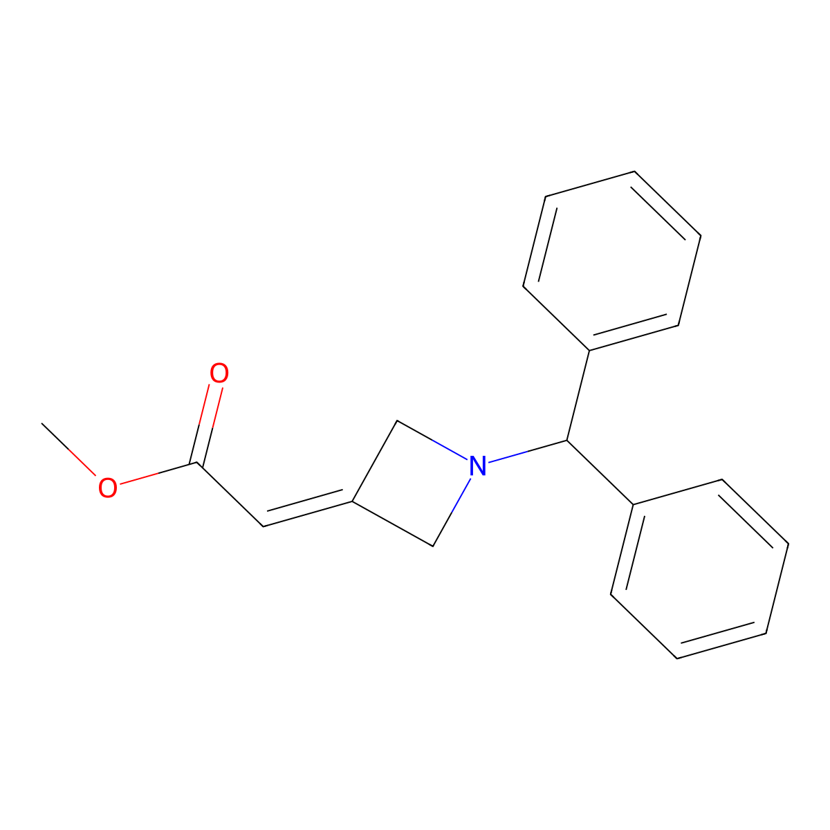 Methyl 2-(1-benzhydrylazetidin-3-ylidene)acetate molecular structure, CAS 61890-01-5