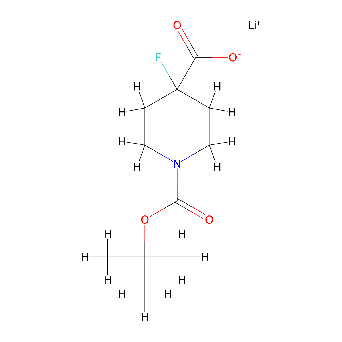 Lithium 1-(tert-butoxycarbonyl)-4-fluoropiperidine-4-carboxylate molecular structure, CAS 618900-67-7