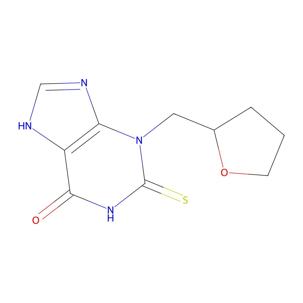 1,2,3,9-Tetrahydro-3-[[(2S)-tetrahydro-2-furanyl]methyl]-2-thioxo-6H-purin-6-one molecular structure, CAS 618913-31-8